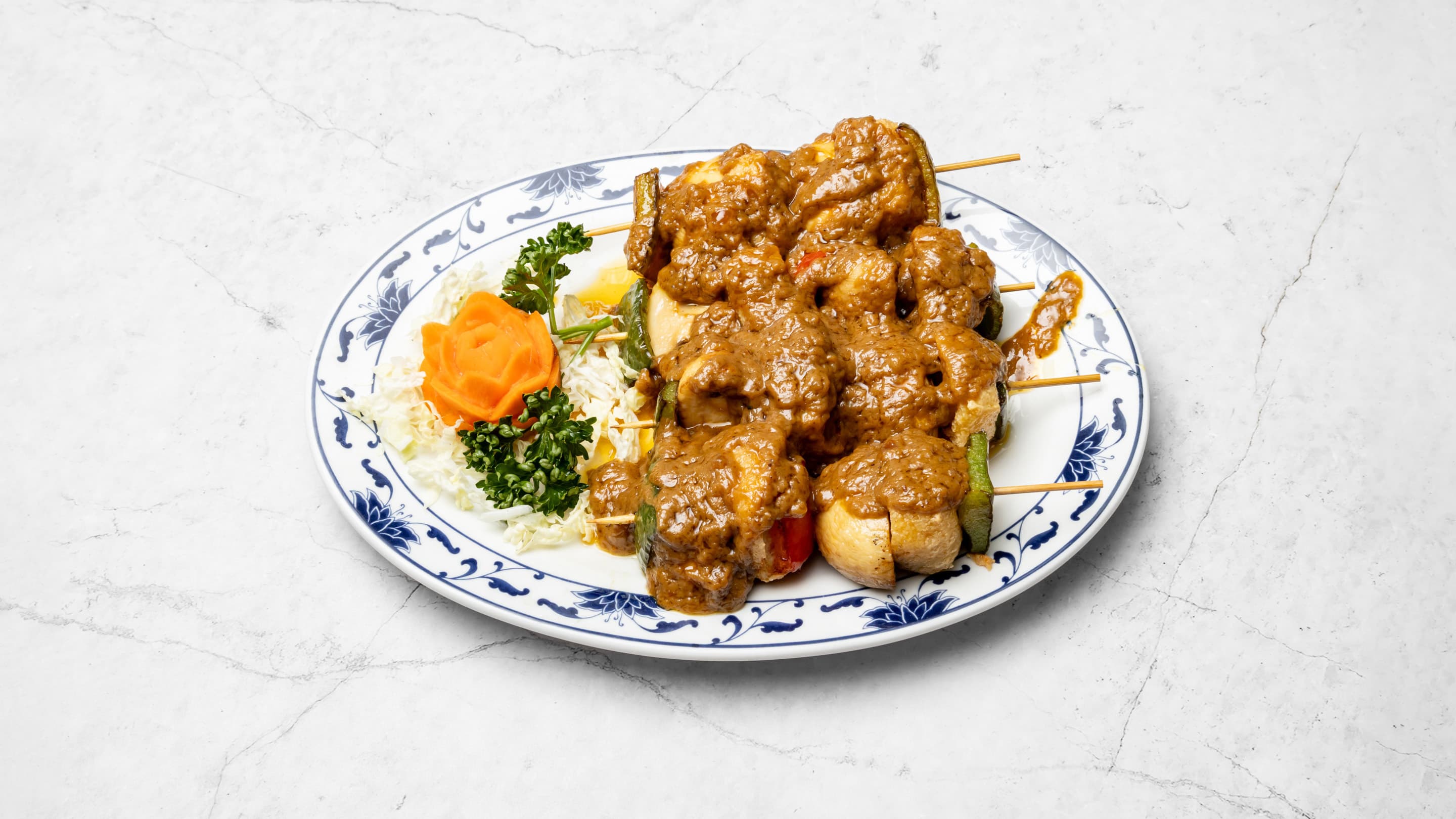 Satay vegetarian skewers from New Wok's Cooking