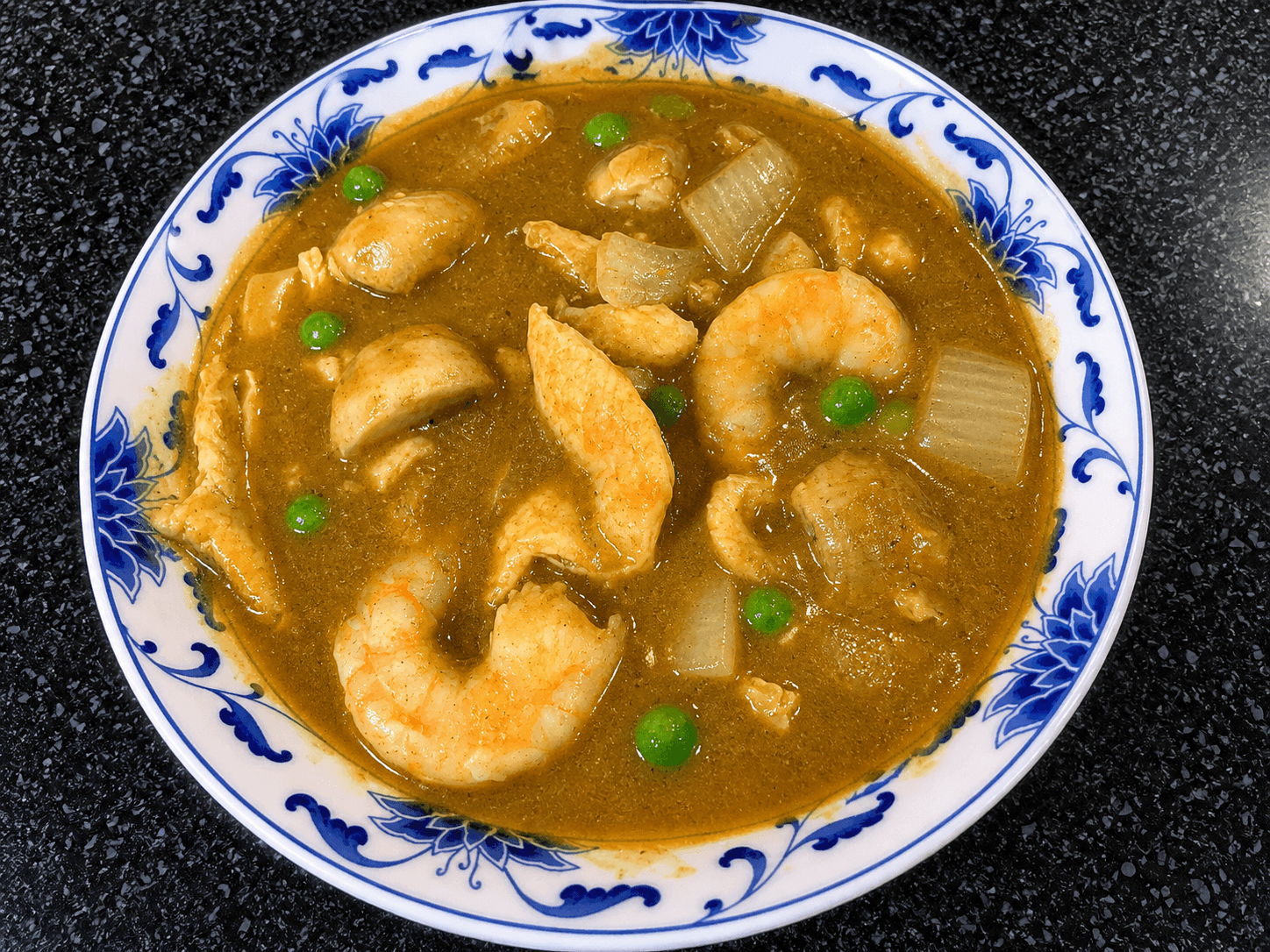 Prawn in curry sauce at New Wok’s Cooking