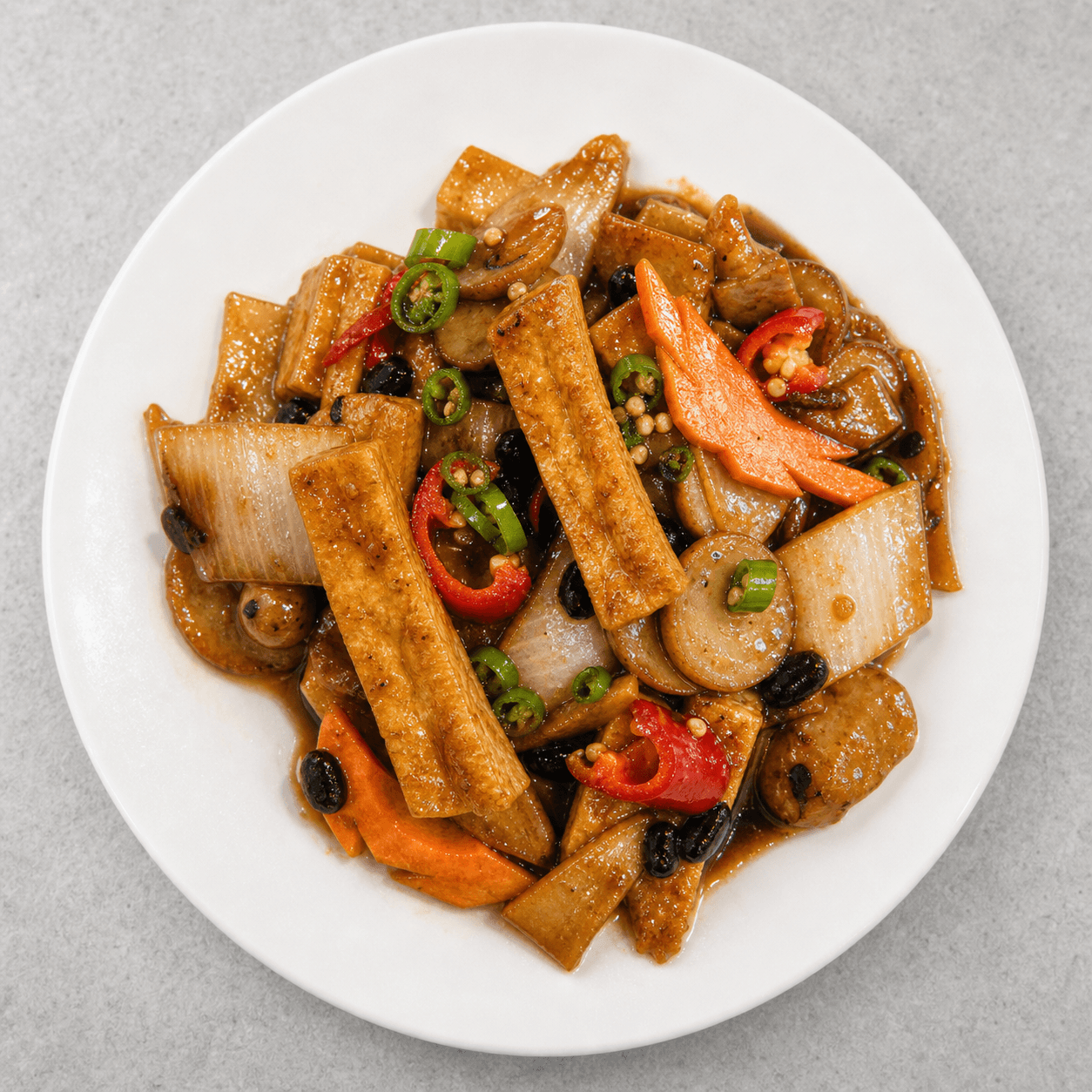 Mixed vegetables and beancurd in black bean sauce at New Wok’s Cooking