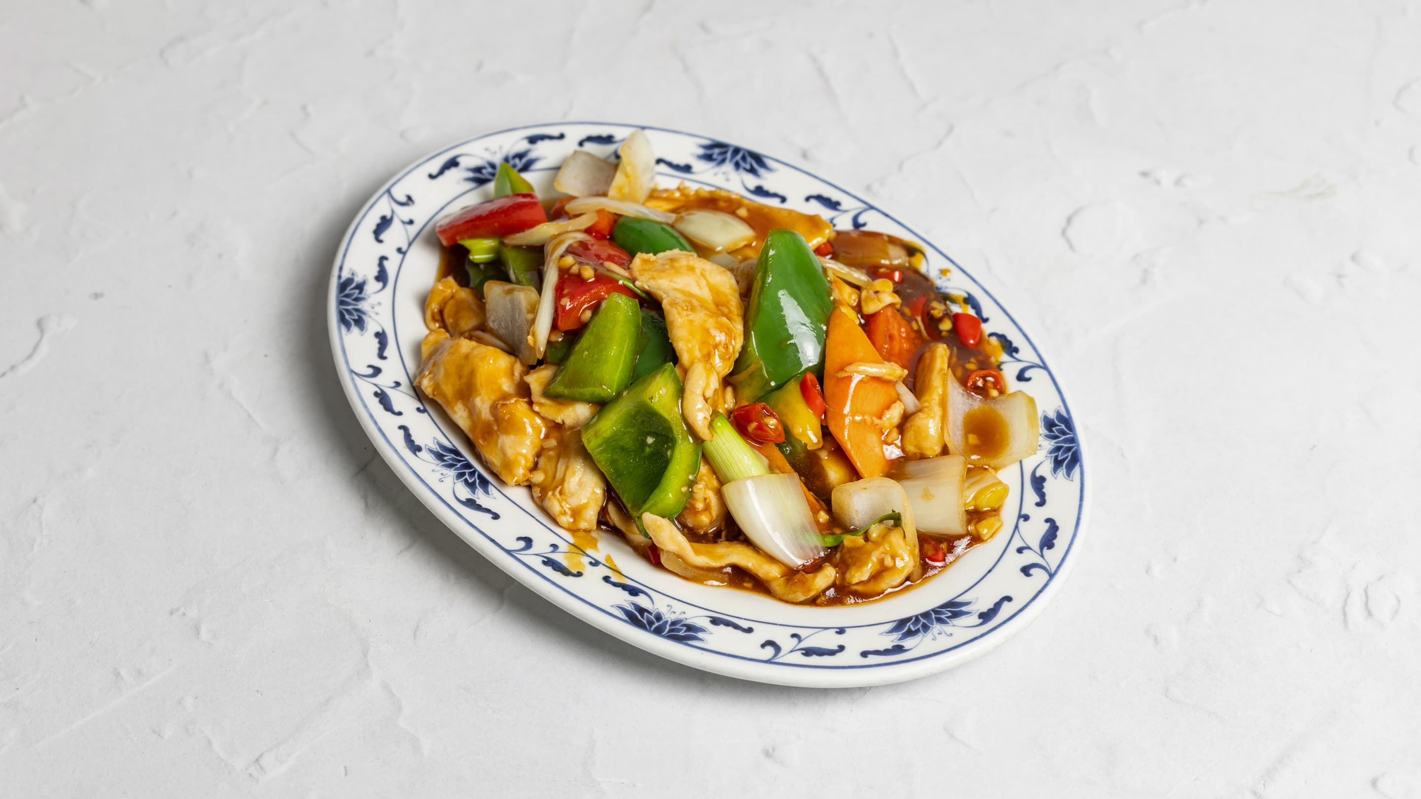 Chicken in black bean and green pepper chillies at New Wok’s Cooking
